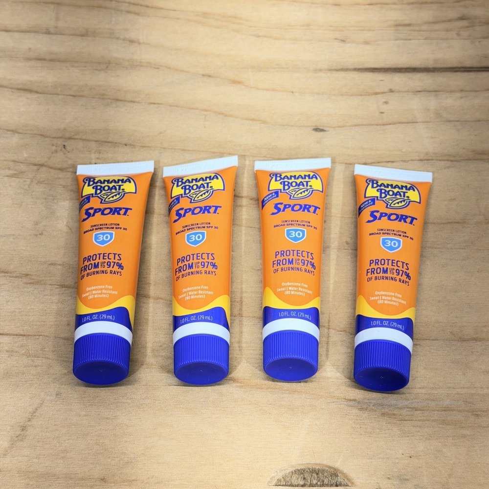 Banana Boat Sunscreen 1oz Orange Sport SPF 30 Travel Size 4 Pack Exp 02/28